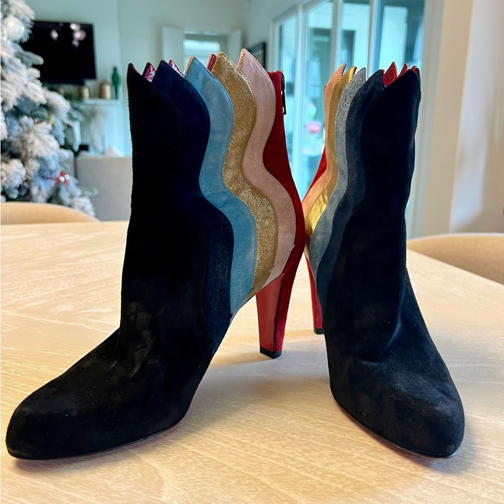 Christian Louboutin blue multi suede booties size 38